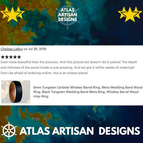 Image of 6mm Whiskey Barrel Ring Mens Wedding Band Tungsten Ring Deer Antler Ring Tungsten Wedding Band Mens Ring, Wood Wedding Band Mens Nature Ring - Atlas Artisan Designs