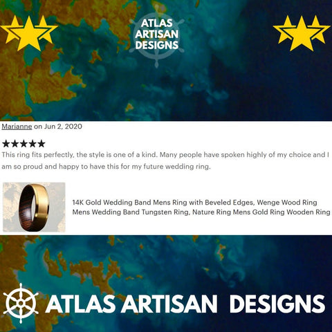 Image of 14K Yellow Gold Ring Mens Wedding Band Tungsten Ring, Blue Ring Gold Wedding Band Mens Ring, 8mm Unique Rings for Men