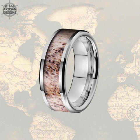 Image of Deer Antler Ring Mens Wedding Band Tungsten Ring - Atlas Artisan Designs