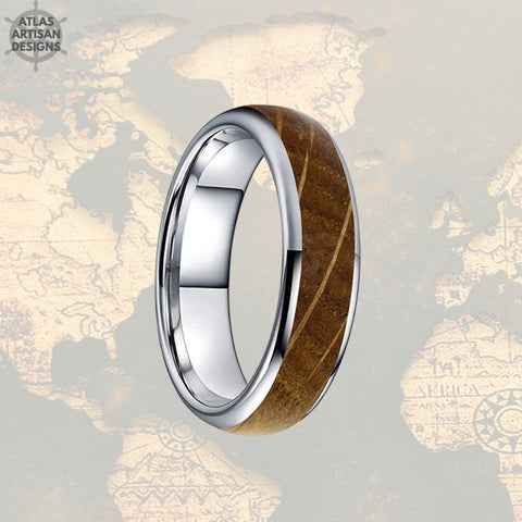 Image of 6mm Whiskey Barrel Ring Wood Wedding Band Mens Ring, Whiskey Bourbon Barrel Ring, Tungsten Mens Wedding Band - Atlas Artisan Designs