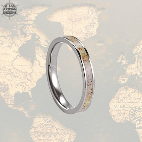 Image of 3mm Deer Antler Ring Mens Wedding Band Tungsten Ring, Unique Antler Wedding Band Mens Ring, Thin Wedding Band Mens Nature Ring, Promise Ring - Atlas Artisan Designs