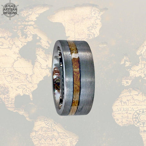 Image of Silver Whiskey Barrel Ring, 8mm Mens Wedding Band Tungsten Ring Whiskey Ring Wood Wedding Band - Atlas Artisan Designs