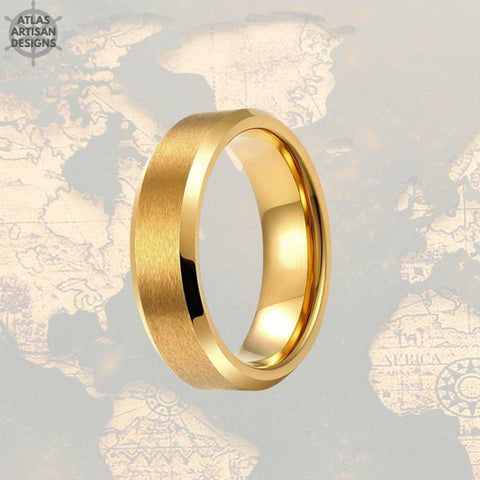 Image of 6mm 14K Yellow Gold Mens Wedding Band Tungsten Ring - Atlas Artisan Designs