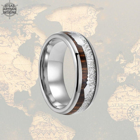 Image of Meteorite Ring Mens Wedding Band Tungsten Ring - 8mm Koa Wood Ring