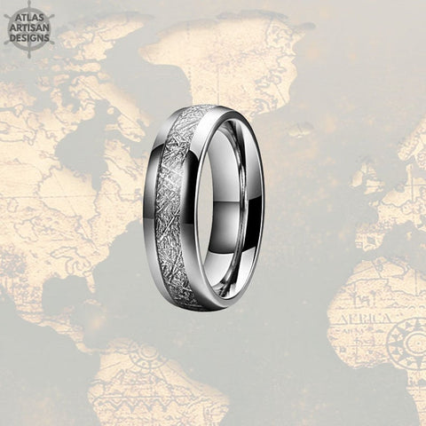 Image of 6mm Unique Meteorite Wedding Band Mens Tungsten Ring