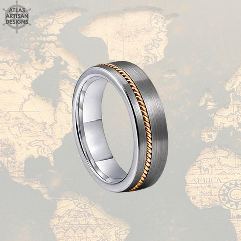 Image of Silver Guitar String Ring Tungsten Wedding Band Mens Ring Gifts for Musicians 6mm Guitar Ring