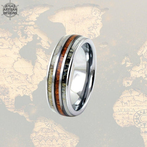 Image of 8mm Deer Antler Rings Koa Wood Wedding Band Mens Ring