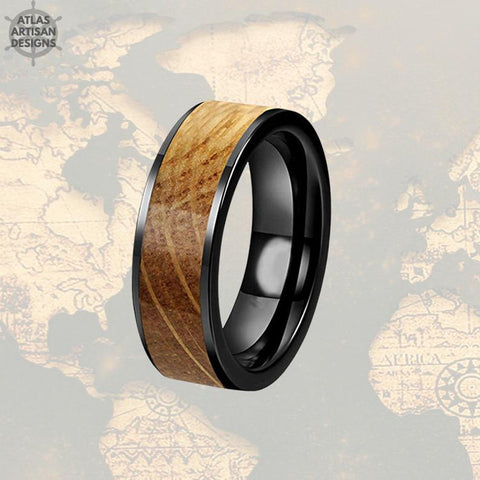 Image of Bourbon Whiskey Barrel Ring Tungsten Wedding Band Mens Ring - Atlas Artisan Designs