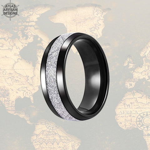 Image of 8mm Black Ring Meteorite Wedding Band Tungsten Ring - Atlas Artisan Designs