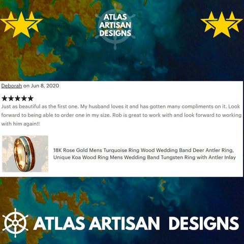 Image of Wood Ring Mens Wedding Band - Blue Opal Ring Tungsten Wedding Band