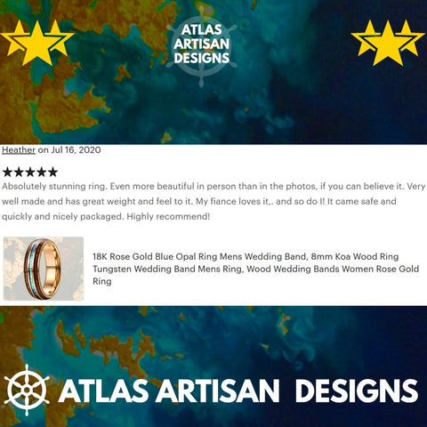 Image of Wood Ring Mens Wedding Band - Blue Opal Ring Tungsten Wedding Band