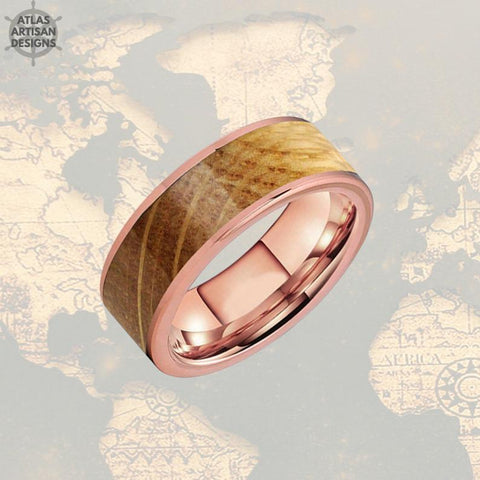Image of Whiskey Barrel Ring Mens Wedding Band Rose Gold Ring - Atlas Artisan Designs