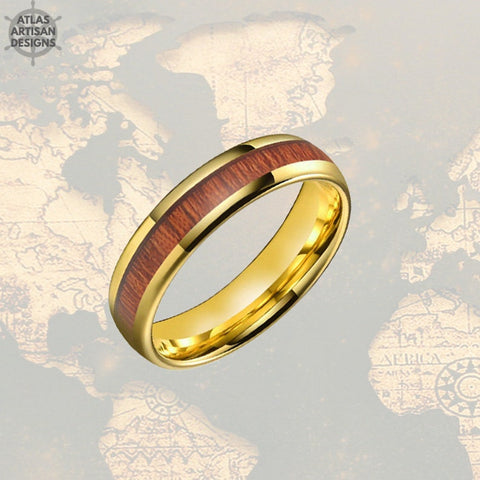 Image of 6mm 14K Gold Whiskey Barrel Ring Tungsten Wedding Band Womens Ring