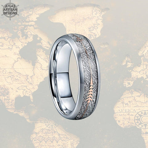 Image of 6mm Meteorite Ring Tungsten Wedding Bands Womens Ring, Rose Gold Arrow Ring Mens Wedding Band Couples Rings Set - Atlas Artisan Designs