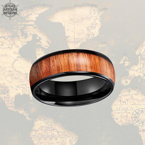 Image of 8mm Black Tungsten Ring Koa Wood Wedding Band Mens Ring - Atlas Artisan Designs