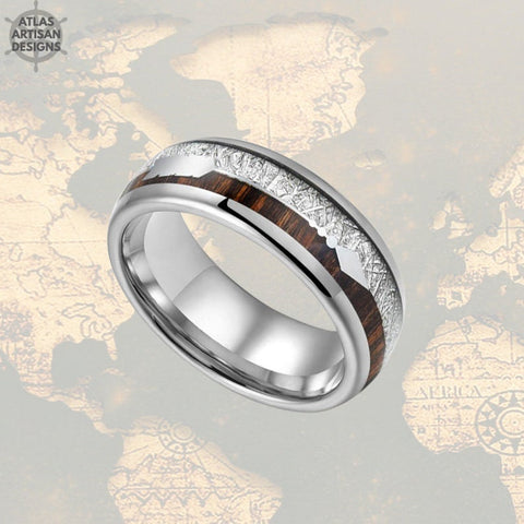 Image of Meteorite Ring Mens Wedding Band Tungsten Ring - 8mm Koa Wood Ring