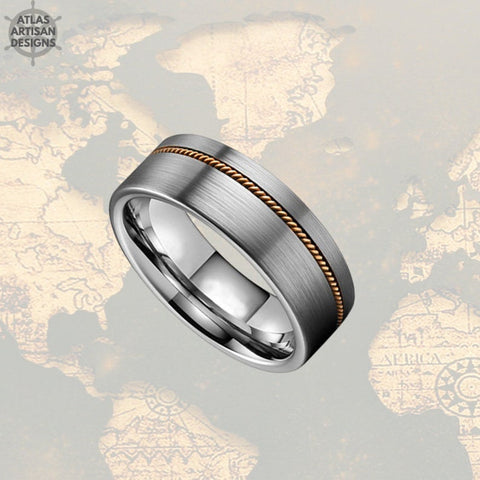 Image of 8mm Guitar String Ring Mens Wedding Band Tungsten Ring