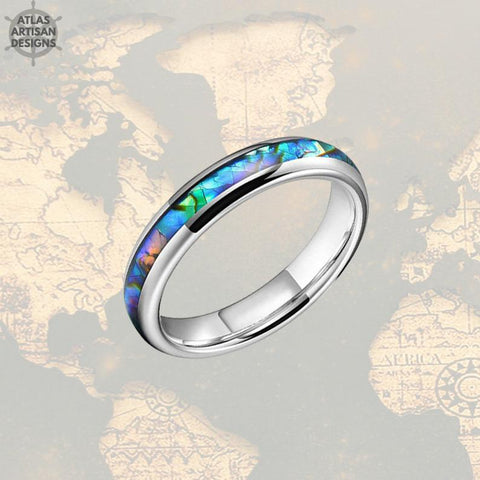 Image of Tropical Abalone Ring Tungsten Wedding Bands Women Ring - Atlas Artisan Designs