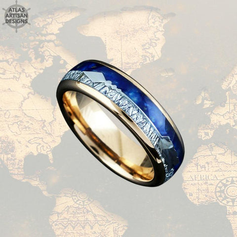 Image of 6mm Lapis Lazuli Ring Rose Gold Wedding Bands Women Ring