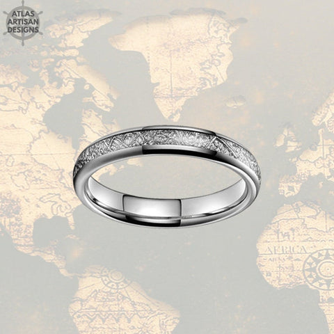 Image of 4mm Thin Meteorite Ring Mens Wedding Band Tungsten Ring, Meteorite Dainty Ring, Meteorite Wedding Bands Women & Mens Ring, Meteorite Rings - Atlas Artisan Designs