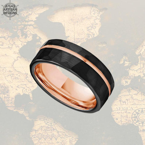 Image of Rose Gold Ring Mens Wedding Band Hammered Ring - Atlas Artisan Designs