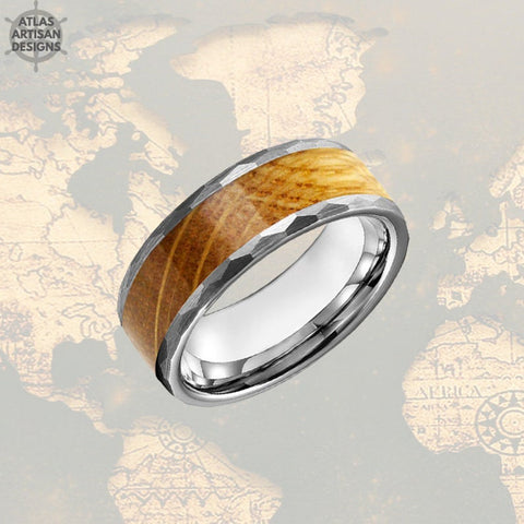 Image of 8mm Whiskey Barrel Ring Hammered Wedding Band Tungsten Ring