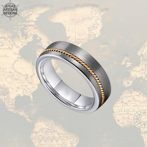 Image of 6mm Guitar Ring Mens Wedding Band Offset Guitar String Ring Silver Tungsten Ring