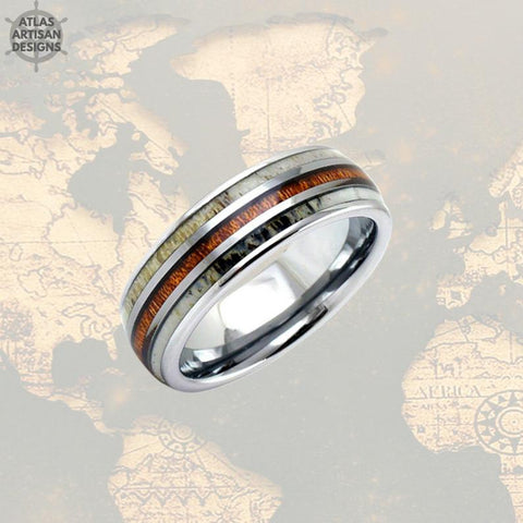 Image of 8mm Deer Antler Rings Koa Wood Wedding Band Mens Ring