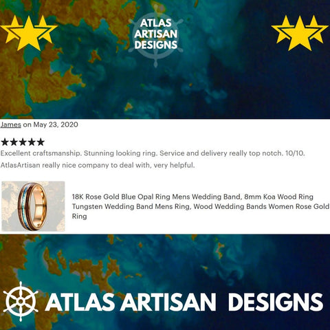 Image of Wood Ring Mens Wedding Band - Blue Opal Ring Tungsten Wedding Band