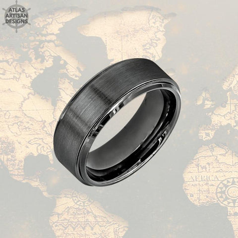 Image of 8mm Gunmetal Mens Wedding Band Tungsten Ring - Brushed Gunmetal Ring - Atlas Artisan Designs