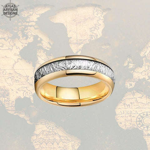 Image of 6mm Tungsten Ring Meteorite Wedding Band - Womens Wedding Band 14K Gold Ring
