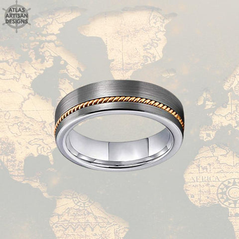 Image of 6mm Guitar Ring Mens Wedding Band Offset Guitar String Ring Silver Tungsten Ring