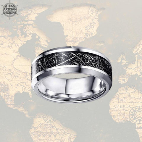Image of 8mm Silver Meteorite Ring Mens Wedding Band Tungsten Ring - Atlas Artisan Designs