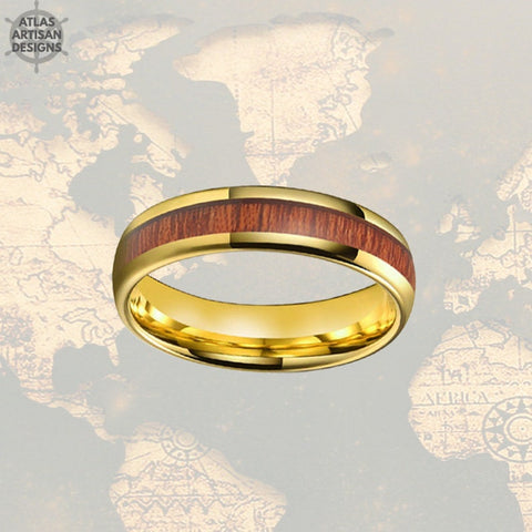 Image of 6mm 14K Gold Whiskey Barrel Ring Tungsten Wedding Band Womens Ring