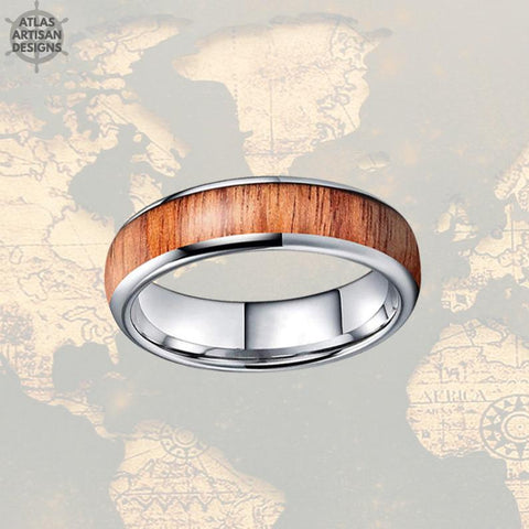 Image of 6mm Silver Ring Koa Wood Wedding Band Womens Ring