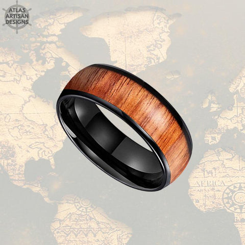 Image of 8mm Black Tungsten Ring Koa Wood Wedding Band Mens Ring - Atlas Artisan Designs