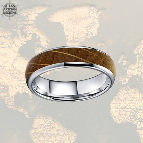 Image of 6mm Whiskey Barrel Ring Wood Wedding Band Mens Ring, Whiskey Bourbon Barrel Ring, Tungsten Mens Wedding Band - Atlas Artisan Designs