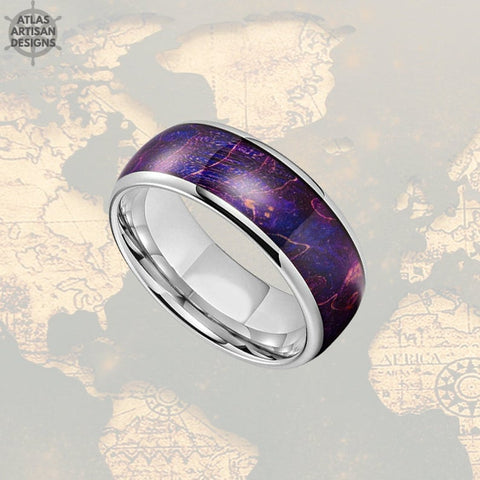 Image of Purple Elder Wood Ring Mens Wedding Band Tungsten Ring, Unique Wooden Mens Ring - Atlas Artisan Designs