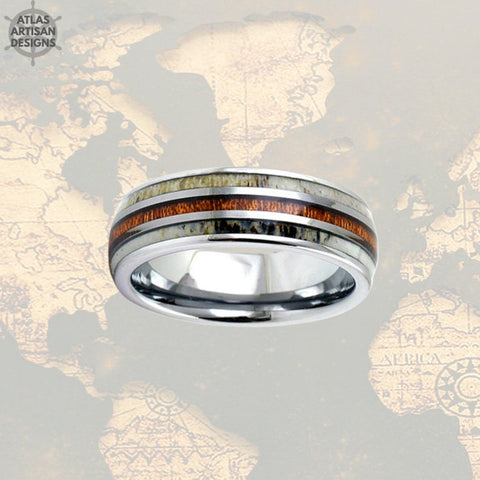 Image of 8mm Deer Antler Rings Koa Wood Wedding Band Mens Ring
