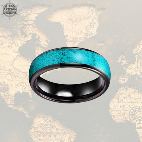 Image of 6mm Mens Ring Turquoise Wedding Bands Tungsten Ring