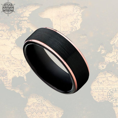 Image of 8mm Rose Gold Ring Tungsten Wedding Band Womens Ring with Step Edges