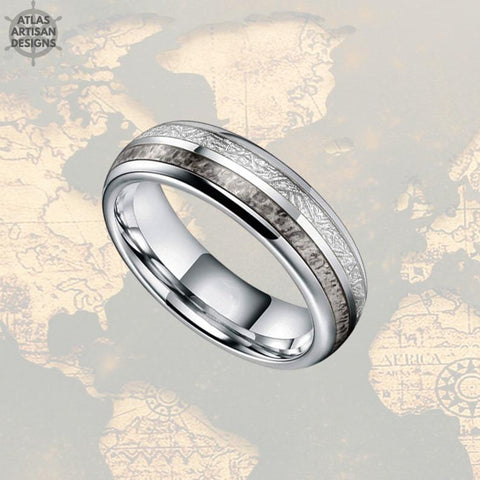 Image of 6mm Meteorite Ring Womens Wedding Band Tungsten Ring - Deer Antler Ring - Atlas Artisan Designs