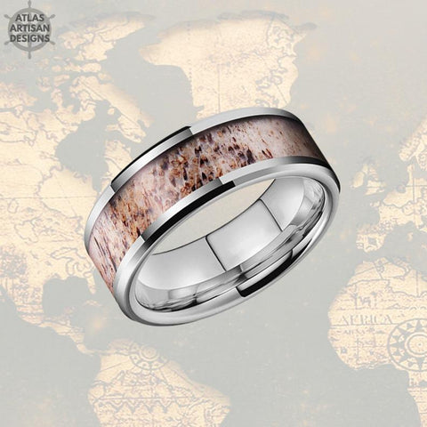 Image of Deer Antler Ring Mens Wedding Band Tungsten Ring - Atlas Artisan Designs