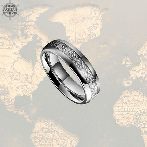 Image of 6mm Unique Meteorite Wedding Band Mens Tungsten Ring