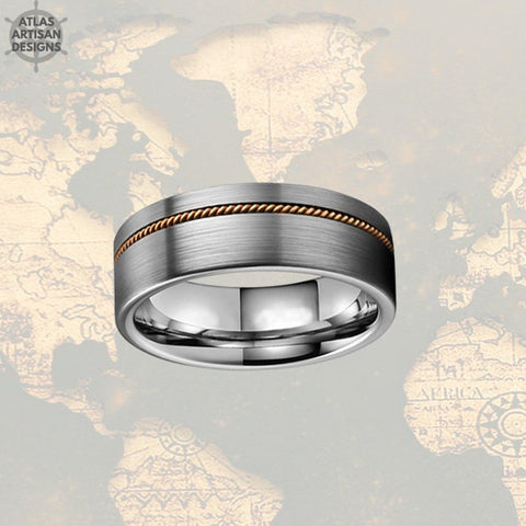 Image of 8mm Guitar String Ring Mens Wedding Band Tungsten Ring