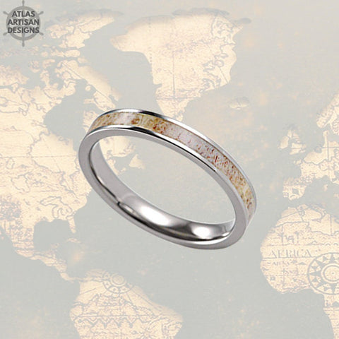 Image of 3mm Deer Antler Ring Mens Wedding Band Tungsten Ring, Unique Antler Wedding Band Mens Ring, Thin Wedding Band Mens Nature Ring, Promise Ring - Atlas Artisan Designs