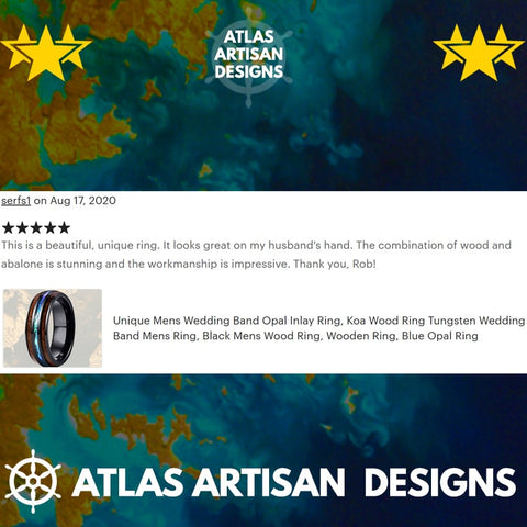 Image of 14K Yellow Gold Ring Mens Wedding Band Tungsten Ring, Blue Ring Gold Wedding Band Mens Ring, 8mm Unique Rings for Men