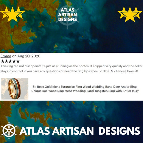 Image of 14K Gold Ring Mens Wedding Band Whiskey Barrel Ring Tungsten Wedding Band Wood Inlay