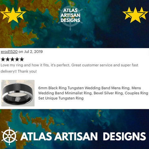 Image of 6mm Meteorite Ring Tungsten Wedding Bands Womens Ring, Rose Gold Arrow Ring Mens Wedding Band Couples Rings Set - Atlas Artisan Designs