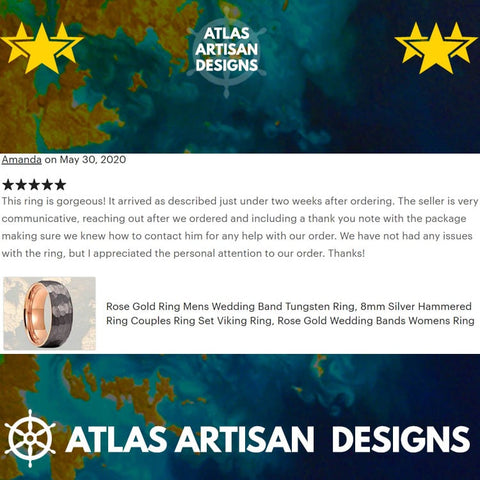 Image of Rose Gold Lapis Lazuli Ring Mens Wedding Band Tungsten Ring 8mm Rose Gold Ring with Step Edges and Blue Lapis Inlay